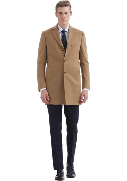 Deve Tüyü Regular Fit Kelebek Yaka Klasik Dokuma Palto