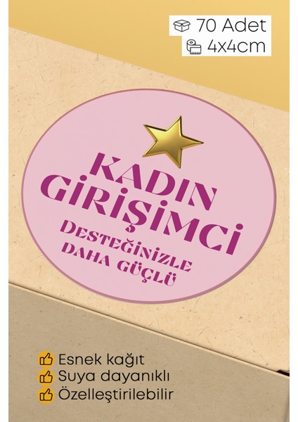 Kadının Girişimci Temalı Sticker Paketleme Kargo Ambalaj Etiketi - 4X4CM 70 Adet Yuvarlak