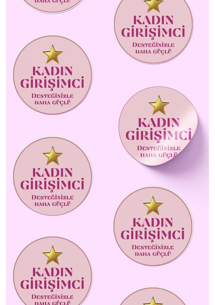 Kadının Girişimci Temalı Sticker Paketleme Kargo Ambalaj Etiketi - 4X4CM 70 Adet Yuvarlak fırsatları