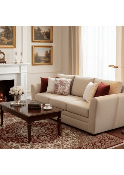 Yüksek Kaliteli Desenli Jakarlı Dokuma Kumaş Kırlent 45 x 43 cm (İçi Dolu) Bordo Ağırlıklı