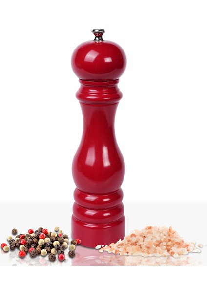 Glıos Koyu Kırmızı Ahşap Tuz ve Karabiber El Değirmeni Öğütücü Grinder 22 cm