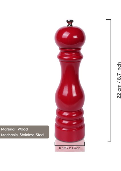 Glıos Koyu Kırmızı Ahşap Tuz ve Karabiber El Değirmeni Öğütücü Grinder 22 cm fiyatları