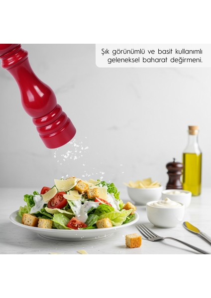 Glıos Koyu Kırmızı Ahşap Tuz ve Karabiber El Değirmeni Öğütücü Grinder 22 cm fırsatları