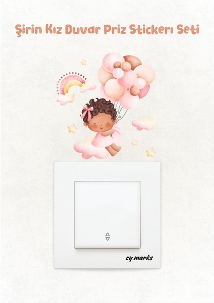 Duvar Priz Sticker - Şirin Kız Temalı Pembe Kız Çocuk Odası Duvar Sticker Etiket