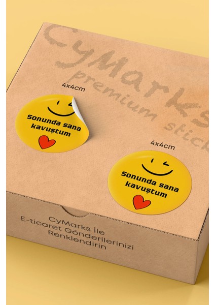 Sana Kavuştum Yazılı Sticker Paketleme Kargo Ambalaj Etiketi - 4X4CM 70 Adet fırsatları