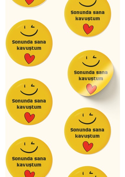 Sana Kavuştum Yazılı Sticker Paketleme Kargo Ambalaj Etiketi - 4X4CM 70 Adet indirimleri