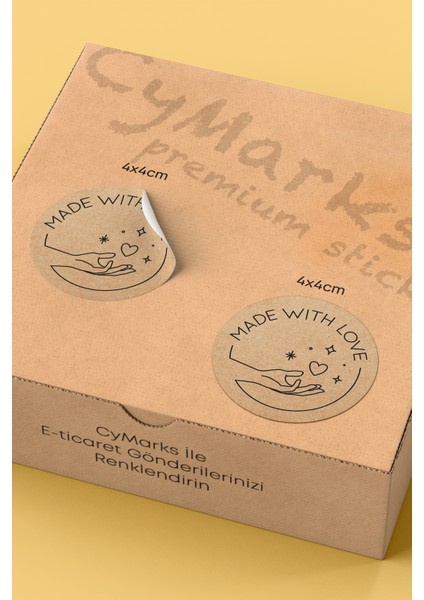 Made With Love Yazılı Sticker Paketleme Kargo Ambalaj Etiketi - 4X4CM 70 Adet (Yuvarlak) fiyatları