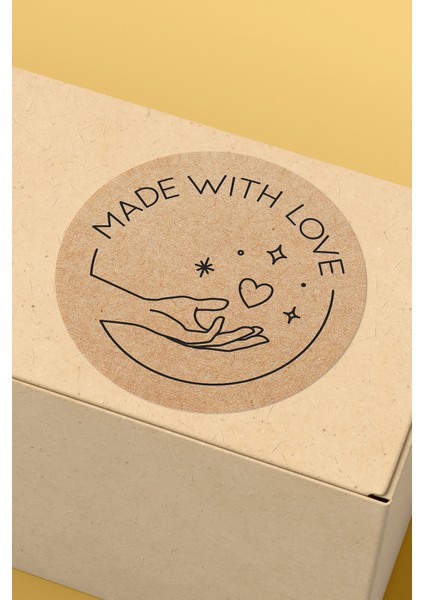 Made With Love Yazılı Sticker Paketleme Kargo Ambalaj Etiketi - 4X4CM 70 Adet (Yuvarlak)