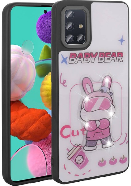 Galaxy A51 Kılıf Parlayan Kabartmalı Ikonik Figürlü Aden Amas Silikon Kapak-Beyaz