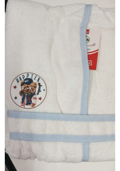 Erkek Çocuk Bornozu, Mavi-Beyaz, Pamuklu, Ayı Desenli fırsatları