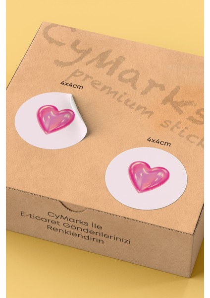 Pembe Kalp Ikonlu Sticker Paketleme Kargo Ambalaj Etiketi - 4X4CM 70 Adet Yuvarlak fiyatları