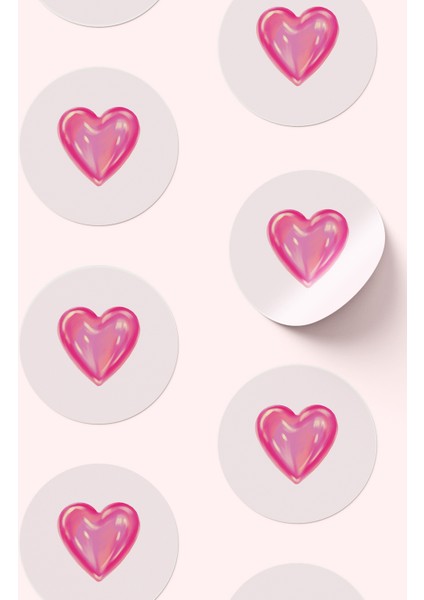 Pembe Kalp Ikonlu Sticker Paketleme Kargo Ambalaj Etiketi - 4X4CM 70 Adet Yuvarlak fırsatları