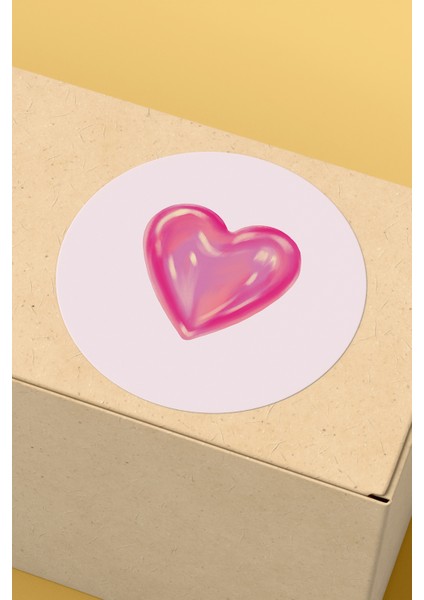 Pembe Kalp Ikonlu Sticker Paketleme Kargo Ambalaj Etiketi - 4X4CM 70 Adet Yuvarlak indirimleri