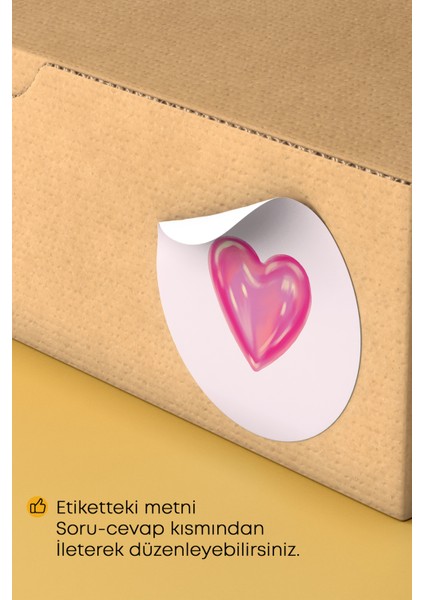Pembe Kalp Ikonlu Sticker Paketleme Kargo Ambalaj Etiketi - 4X4CM 70 Adet Yuvarlak