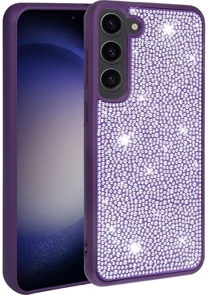 Galaxy S23 Plus Kılıf Parlak Taşlı Tasarım Aden Ston Kapak-Derin Mor