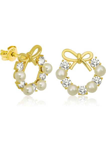 925 Ayar Gümüş Inci Kurdele Çivili Kadın Küpe T6458 (802802)