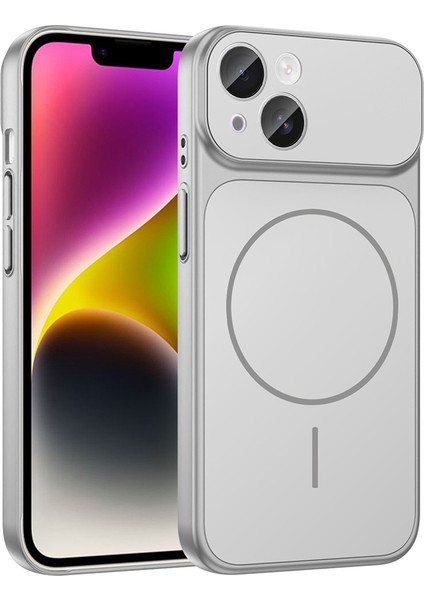iPhone 13 Kılıf Hzrv M-Safe Şarj Özellikli Kamera Korumalı Formen Kapak - Gümüş