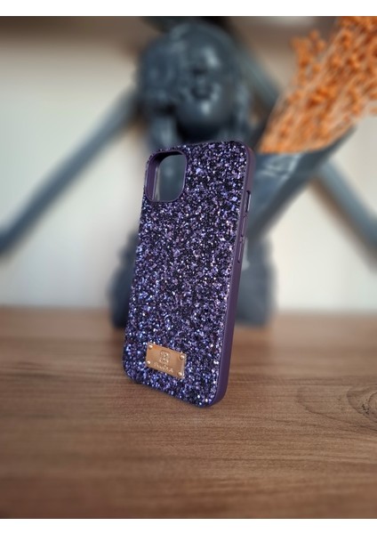 iPhone 15 Uyumlu Simli Taşlı Işıltılı Kamera Çıkıntılı Içi Kadife Lüks Mor Kılıf fiyatları