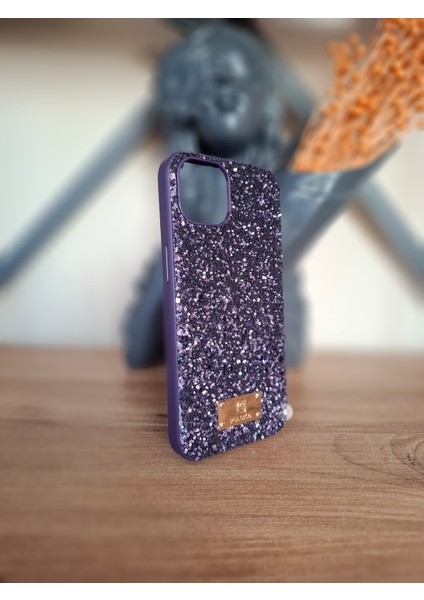 iPhone 15 Uyumlu Simli Taşlı Işıltılı Kamera Çıkıntılı Içi Kadife Lüks Mor Kılıf modelleri