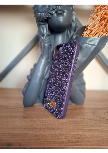 iPhone 15 Uyumlu Simli Taşlı Işıltılı Kamera Çıkıntılı Içi Kadife Lüks Mor Kılıf fırsatları