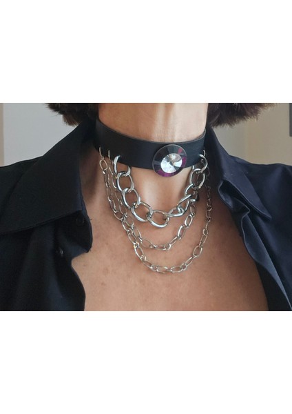 Hakiki Deri Siyah Choker Kolye