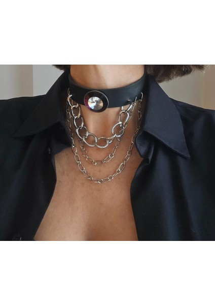 Hakiki Deri Siyah Choker Kolye