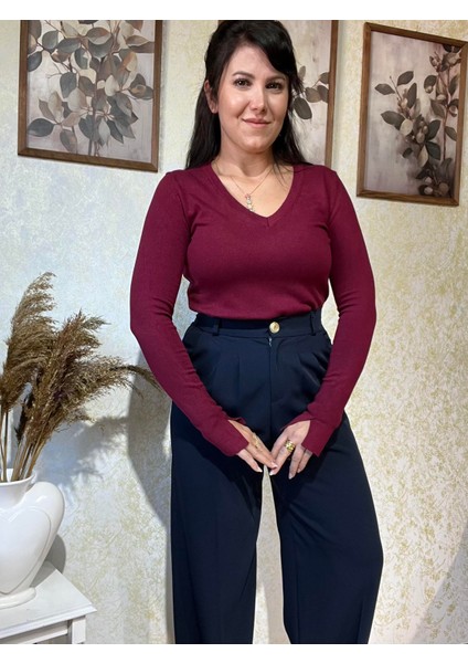 Lacivert Arka Beli Lastikli Gold Düğme Detaylı Palazzo Pantolon indirimleri