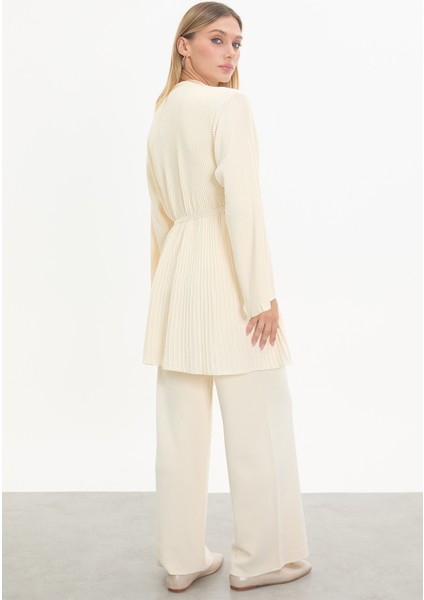 Merserize Kuşaklı Pliseli Takım