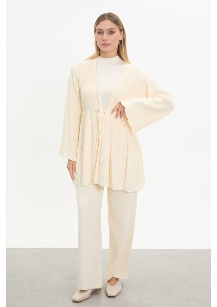 Merserize Kuşaklı Pliseli Takım modelleri