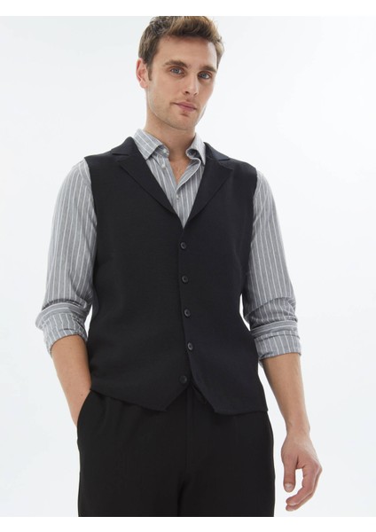 Siyah Regular Fit Casual Örme Triko Yelek