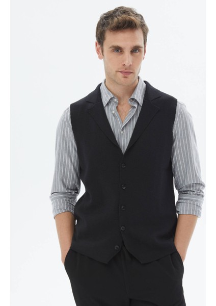 Siyah Regular Fit Casual Örme Triko Yelek