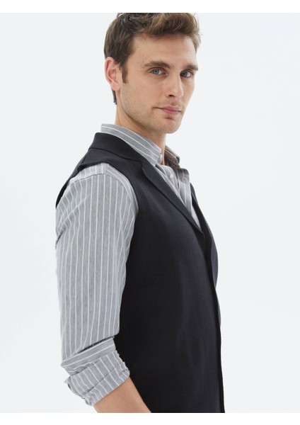 Siyah Regular Fit Casual Örme Triko Yelek