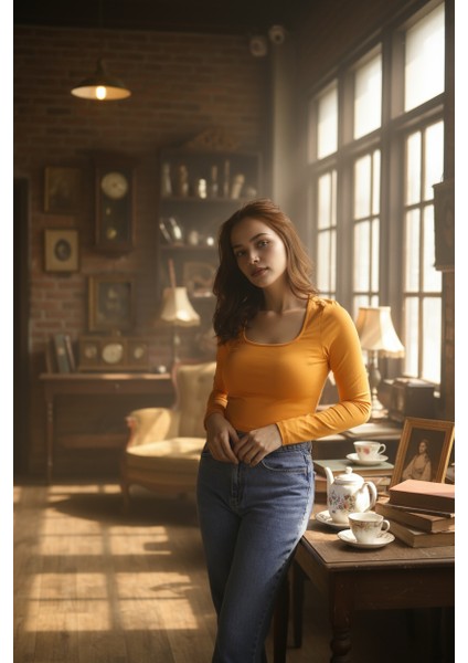 Kadın Kare Yakalı Crop Uzun Kollu Pamuklu Bluz modelleri
