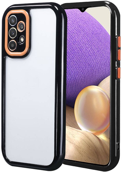 Galaxy A32 4g Kılıf Kamera Korumalı Renkli Kenar ve Çerçeve Tasarımlı Aden Vitamin Kapak-Siyah