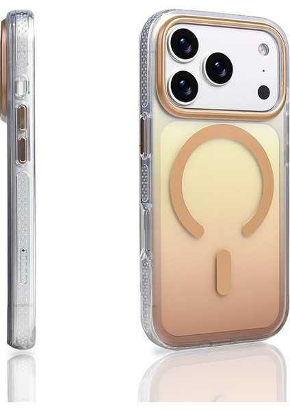 iPhone 17 Pro Kılıf M-Safe Şarj Özellikli Transparan Renk Geçişli Aden Toros Kapak - Gold