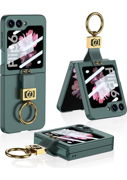 Galaxy Z Flip 6 Kılıf Aden Z Harfli Yüzüklü Kıpta Kapak-Koyu Yeşil