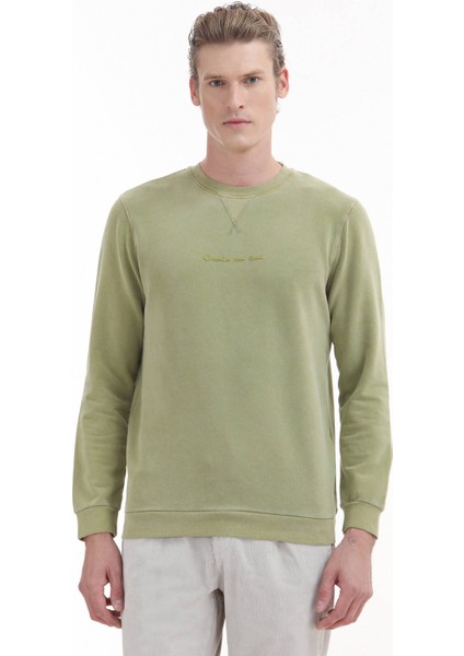 Yeşil Bisiklet Yaka Baskılı Sweatshırt indirimleri