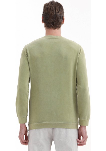 Yeşil Bisiklet Yaka Baskılı Sweatshırt