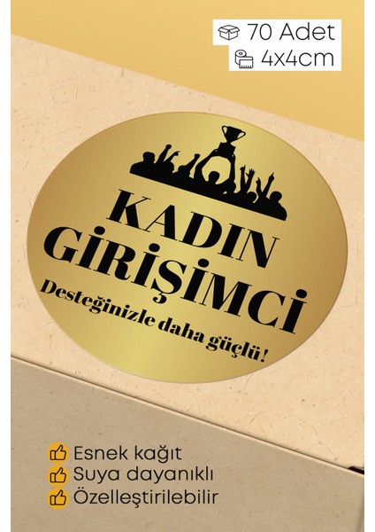 Kadının Girişimci Temalı Sticker Paketleme Kargo Ambalaj Etiketi - 4X4CM 70 Adet Yuvarlak