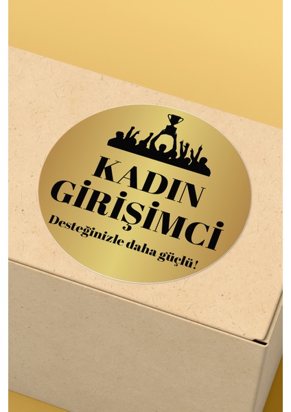 Kadının Girişimci Temalı Sticker Paketleme Kargo Ambalaj Etiketi - 4X4CM 70 Adet Yuvarlak