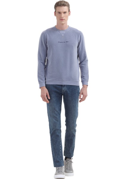 Lila Bisiklet Yaka Baskılı Sweatshırt