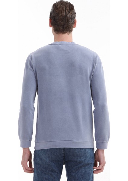 Lila Bisiklet Yaka Baskılı Sweatshırt