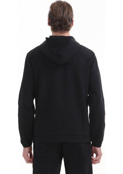 Siyah Kapüşonlu Düz Sweatshırt