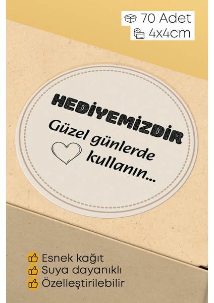 Hediyemizdir Yazılı Sticker Paketleme Kargo Ambalaj Etiketi - 4X4CM 70 Adet