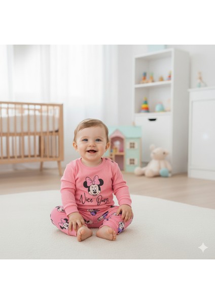 Kız Çocuk 9-24 Ay Minnie Mouse Bisiklet Yaka Kız Takım