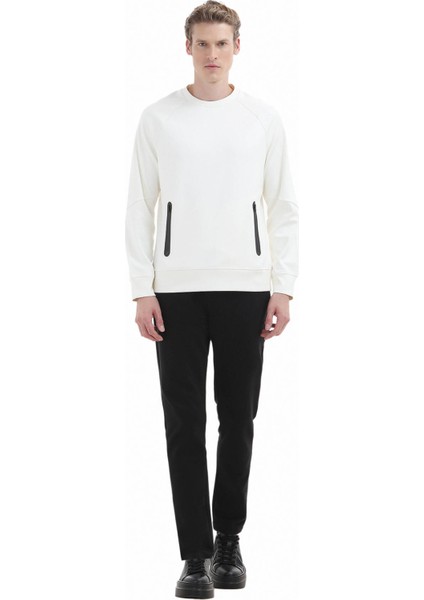 Ekru Bisiklet Yaka Düz Sweatshırt