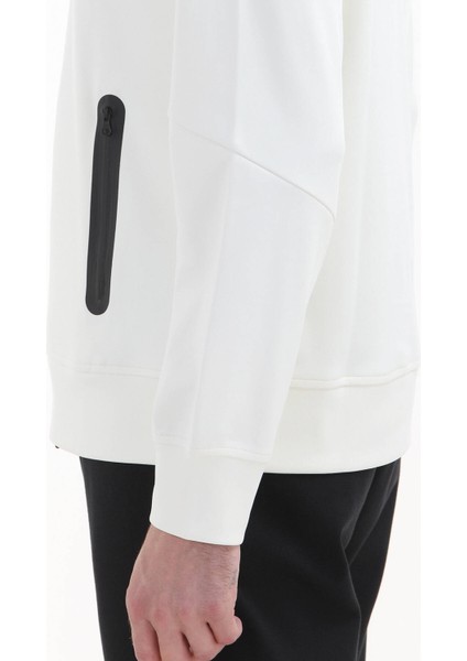 Ekru Bisiklet Yaka Düz Sweatshırt