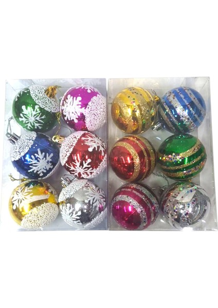 Yılbaşı Süsleri 6 Lı Top 6 cm Desenli Kar Süslemeli Ağaç Süsü Hediyelik Noel Ball fiyatları