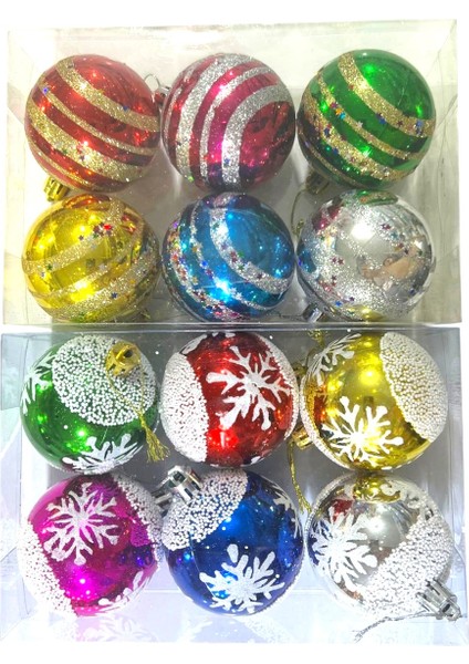 Yılbaşı Süsleri 6 Lı Top 6 cm Desenli Kar Süslemeli Ağaç Süsü Hediyelik Noel Ball modelleri