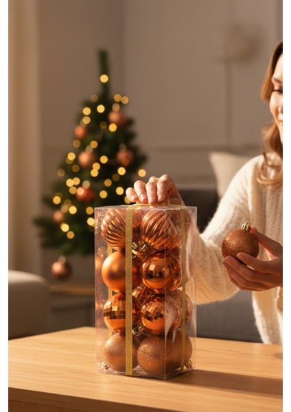 Lüks Seri 16'lı Yılbaşı Topu Seti Parlak Çam Ağacı Süsü (6 Cm)